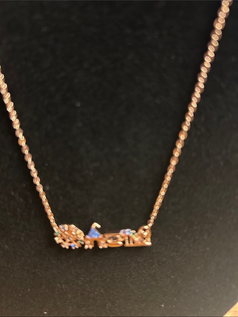 Rose Gold Nameplate Necklace with Multicolor Stones